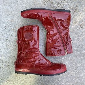 USED red palladium leather boots